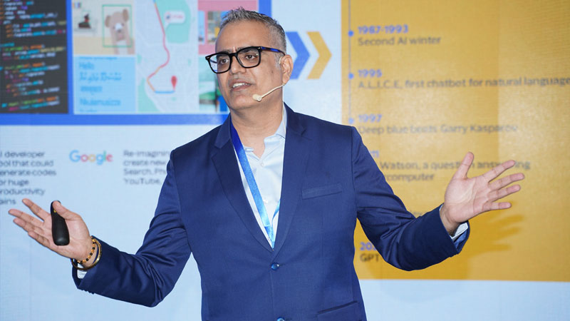 A person speaks at a summit