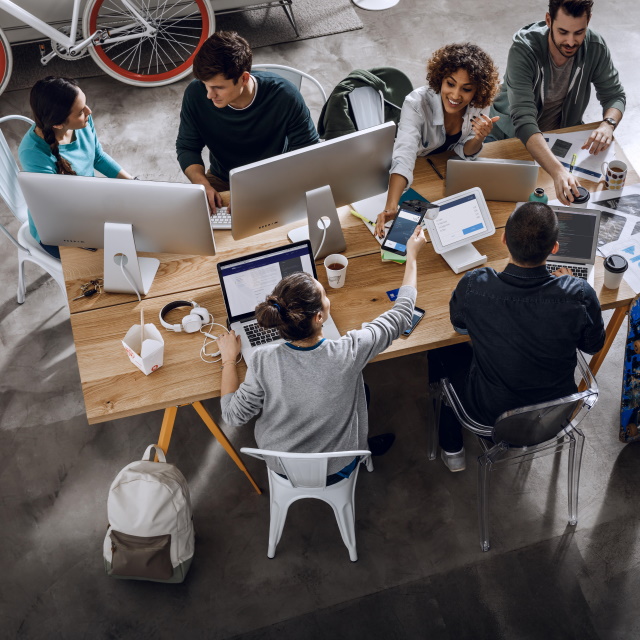 Overhead shot of developers